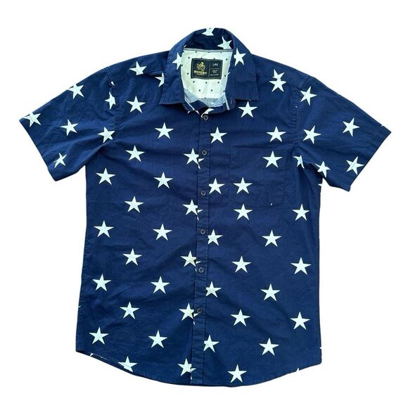 Rugby Large Blue Stars Short‎ Sleeve Button Up Men's Shirt - Picture 1 of 5